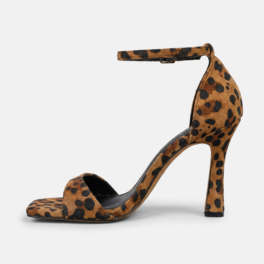 Lily Womens Leopard Print Ankle Strap Heels