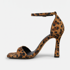 Lily Womens Leopard Print Ankle Strap Heels