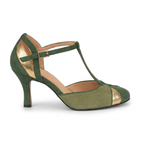 Juliet Womens Green T Strap Heels Closed Toe
