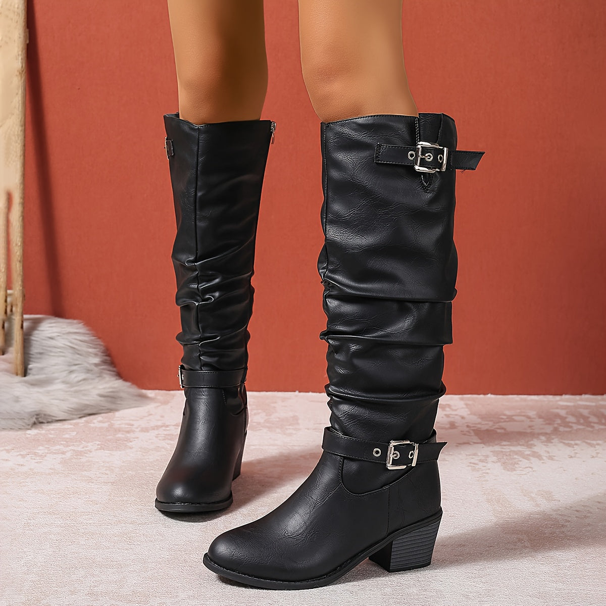 Brynn Womens Slouch Buckle Tall Boots
