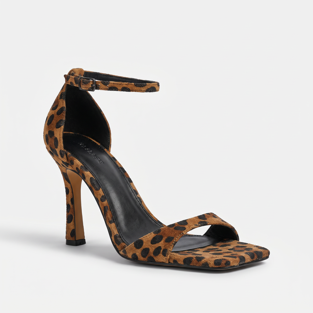 Lily Womens Leopard Print Ankle Strap Heels