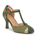 Juliet Womens Green T Strap Heels Closed Toe