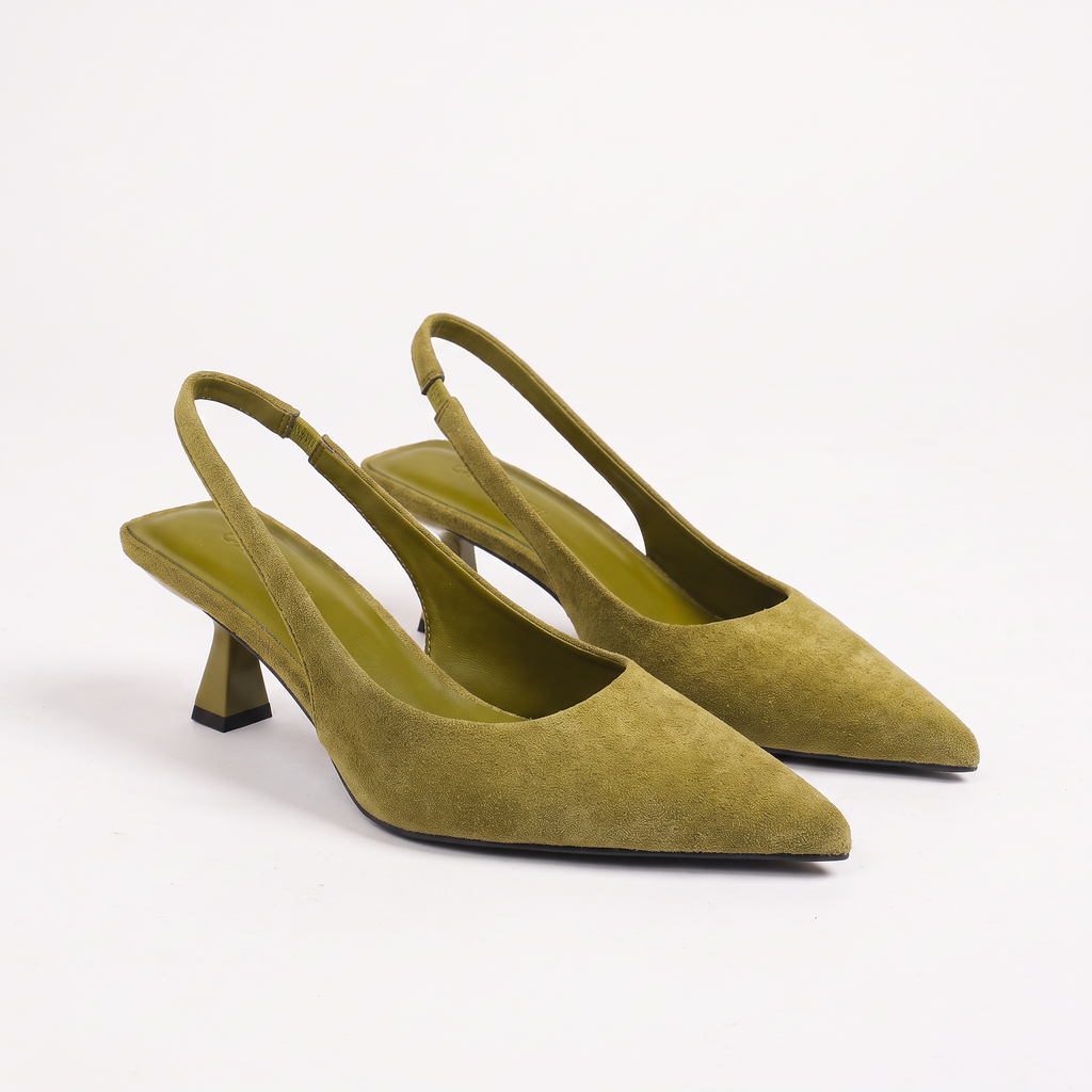 Cora Womens Green Slingback Pointed Toe Heels