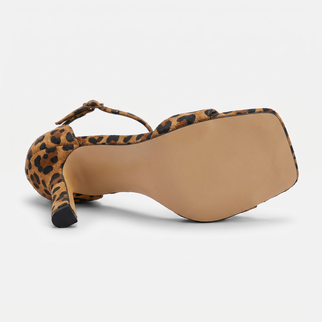 Lily Womens Leopard Print Ankle Strap Heels