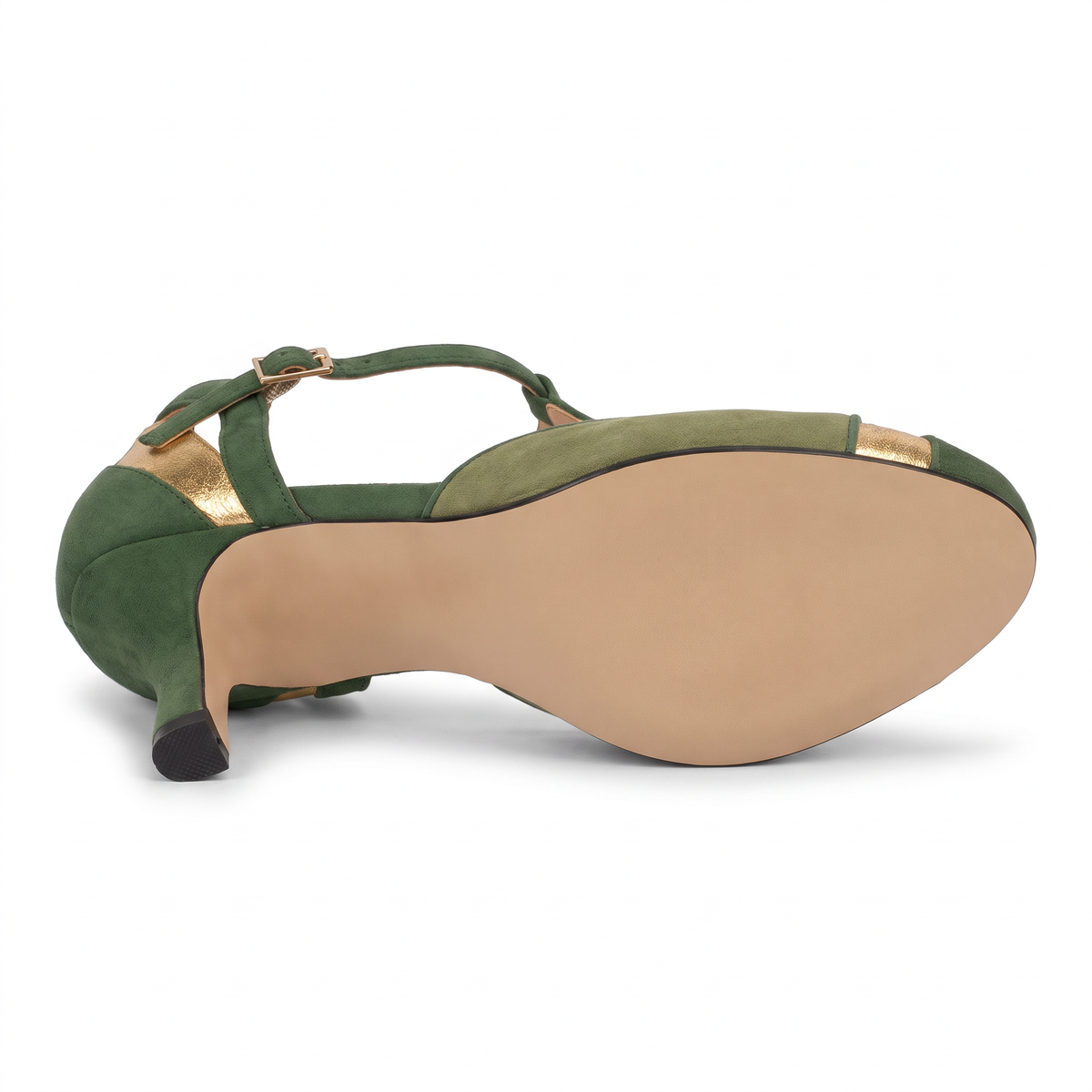 Juliet Womens Green T Strap Heels Closed Toe
