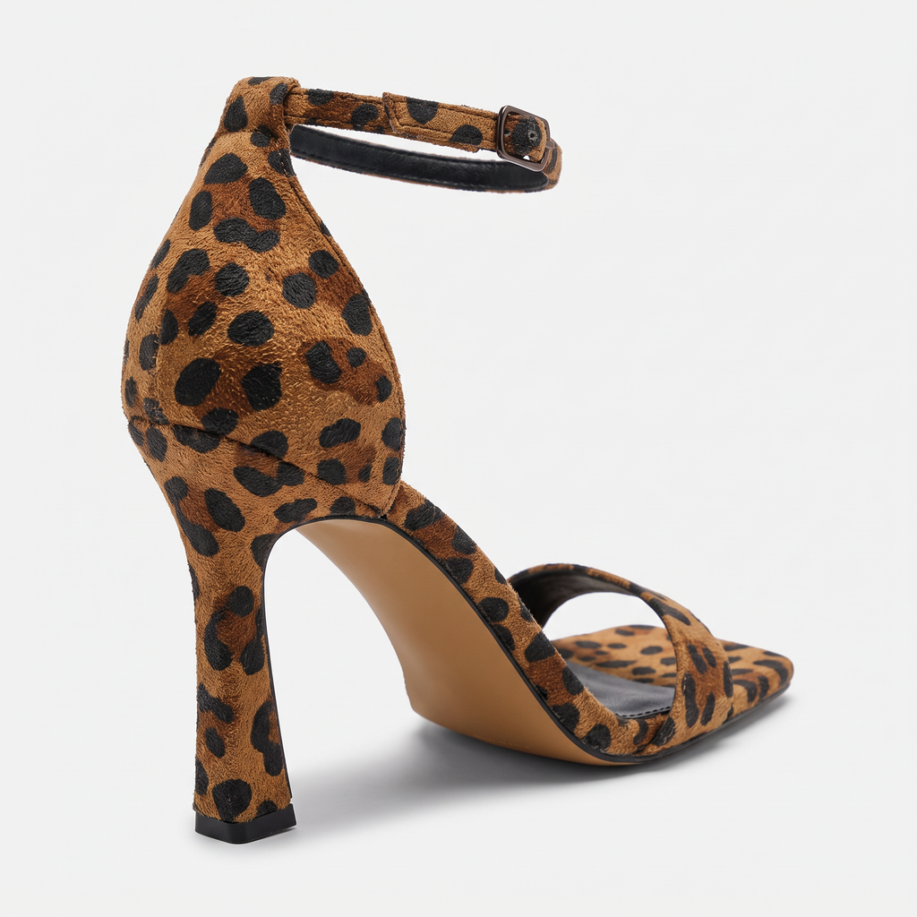 Lily Womens Leopard Print Ankle Strap Heels