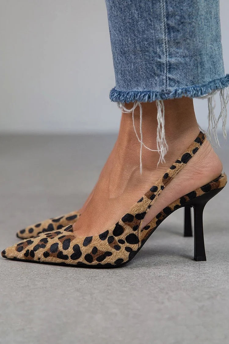 Chloe Womens Pointed Toe Leopard Print Heels