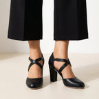Leah Womens Cross Strap Block Heel Pumps Heels