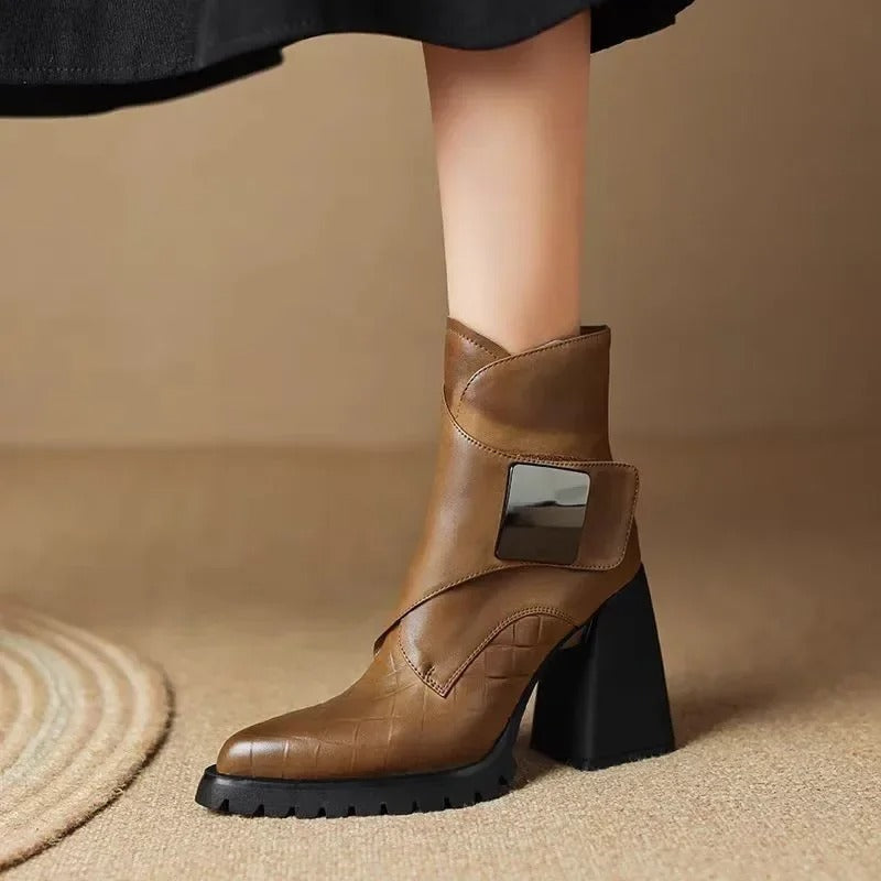 Abigail Womens Ankle Block Heel With Strap Detail