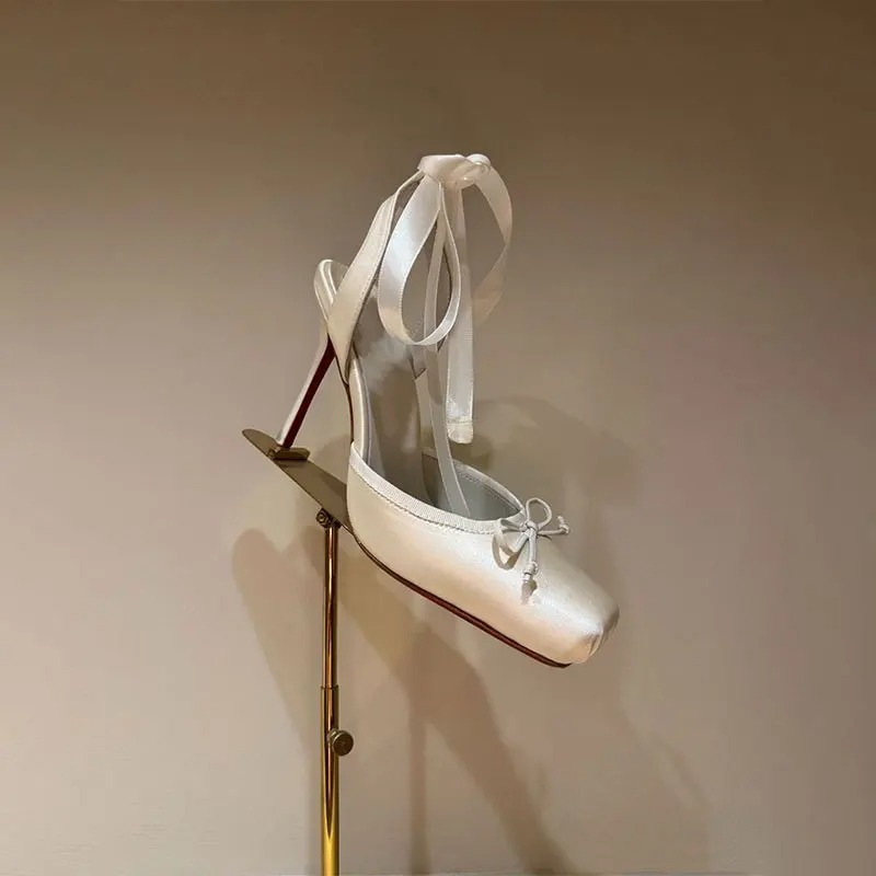 Maria Womens Platform Court Shoes Ankle Strap Silk Pointed Toe Wedding