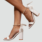 Abigail Womens Block Heel Sandals Pearl Strap Shoes