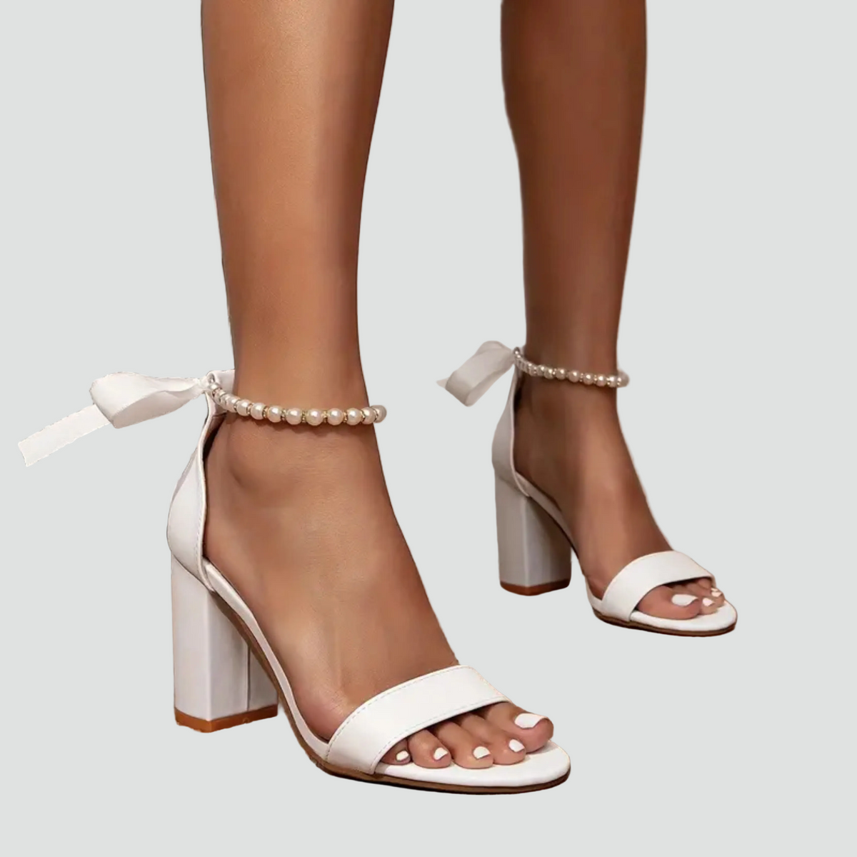 Abigail Womens Block Heel Sandals Pearl Strap Shoes