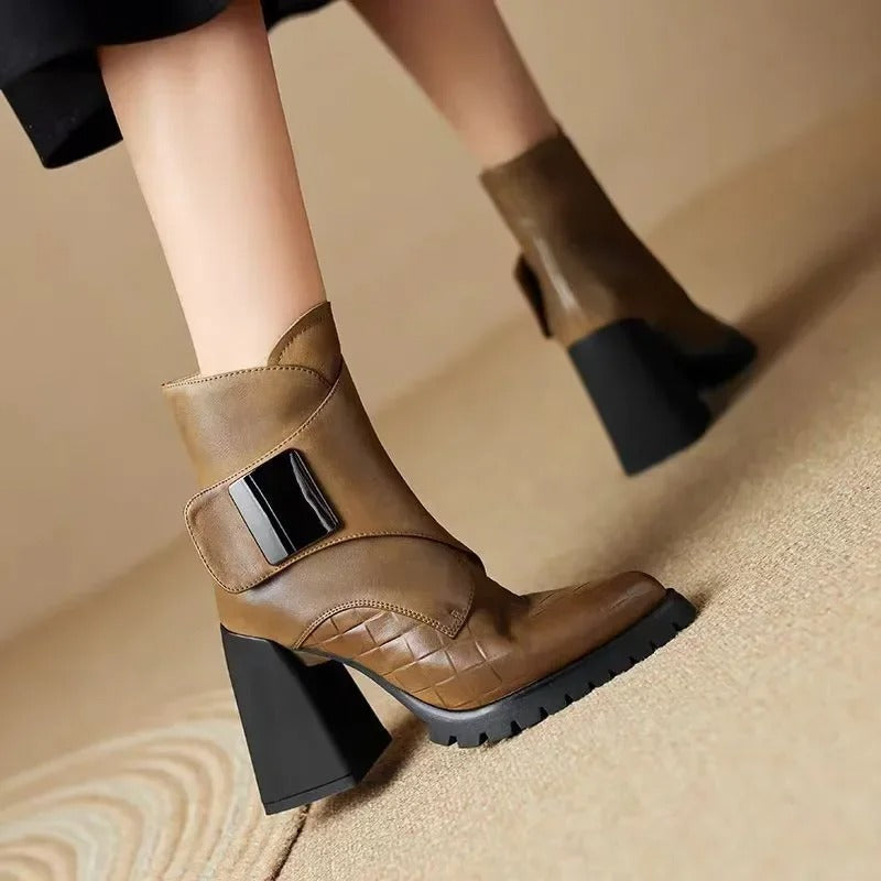 Abigail Womens Ankle Block Heel With Strap Detail