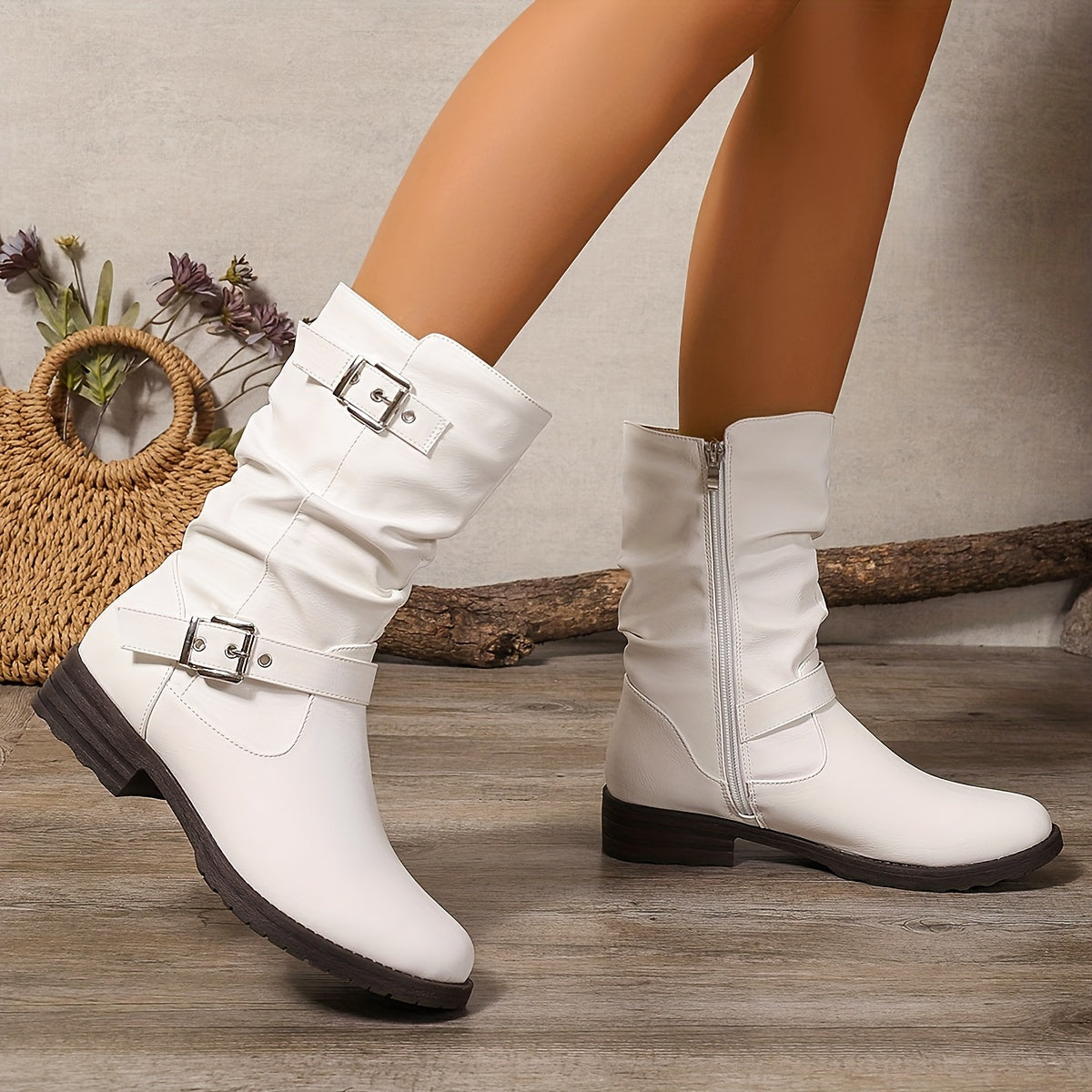 Lorraine Womens Slouchy Buckle Boots