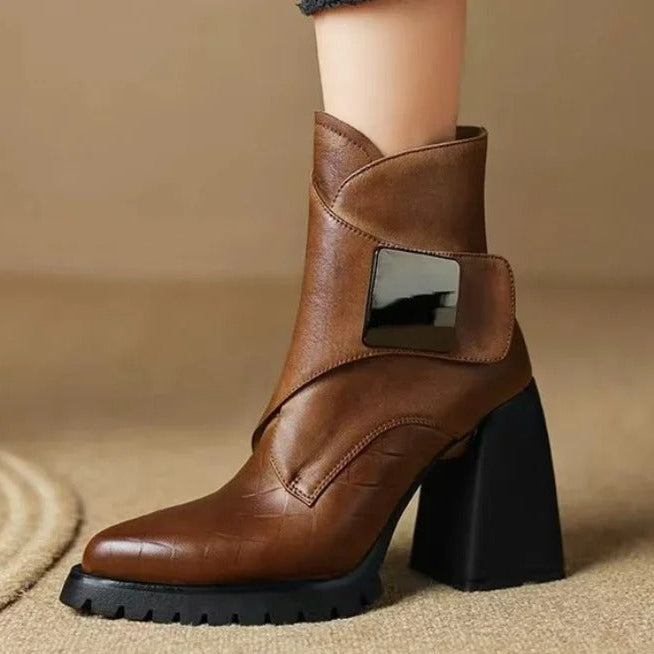 Abigail Womens Ankle Block Heel With Strap Detail