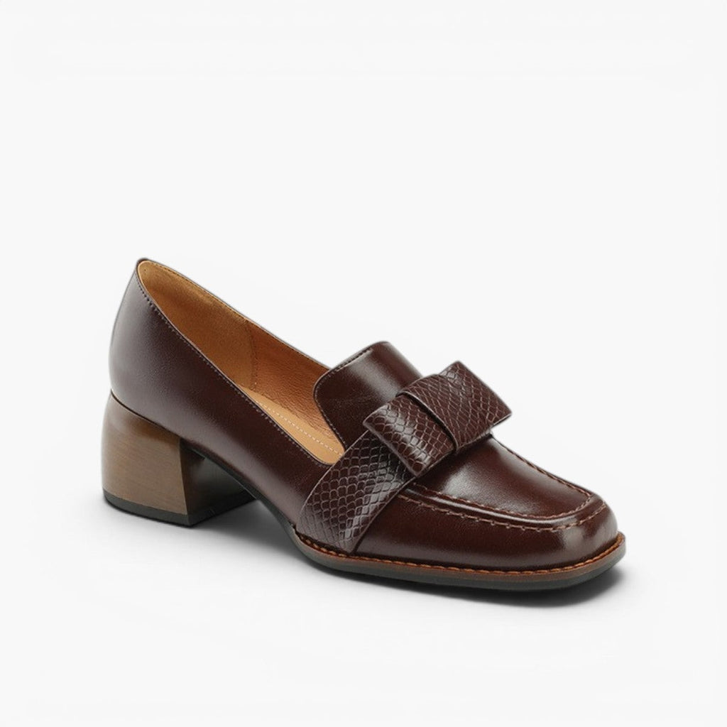 Velmora | Women's Bow Leather Loafer Pumps