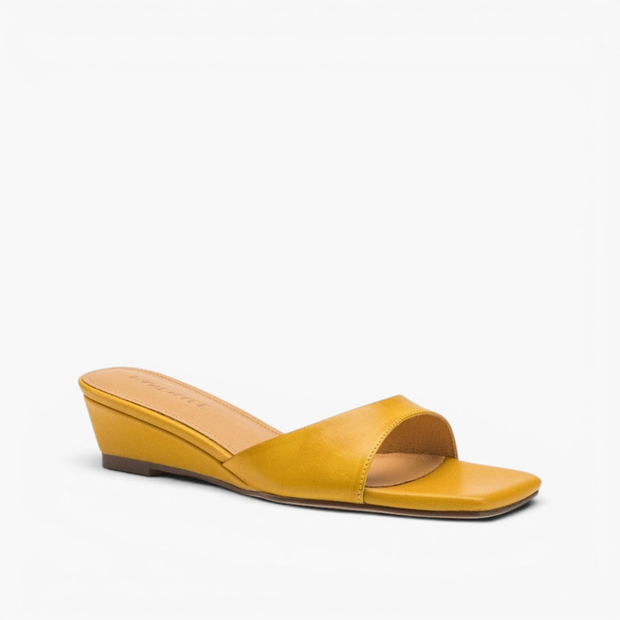 Mara | Women's Square-Toe Leather Wedge Mules