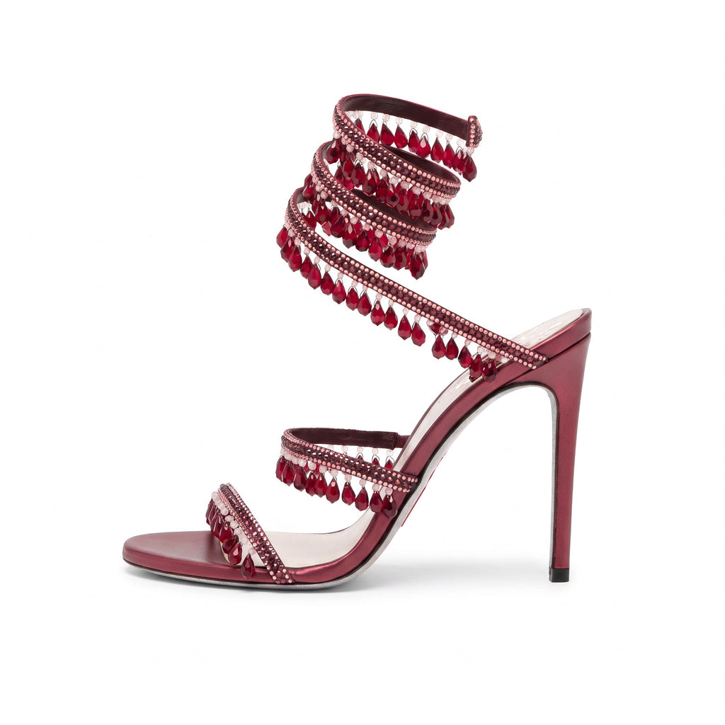 Linda | Women's Crystal Wrap Faux Leather Heels