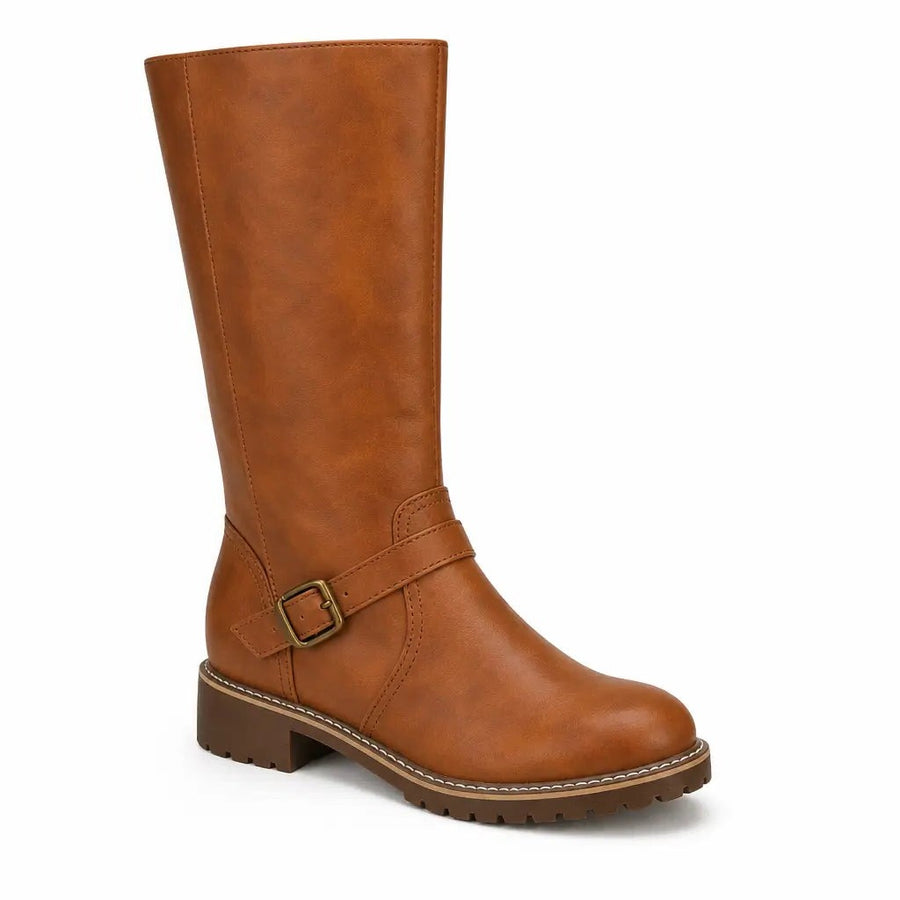 Hayley | Women's Buckle Strap Leather Knee-High Boots