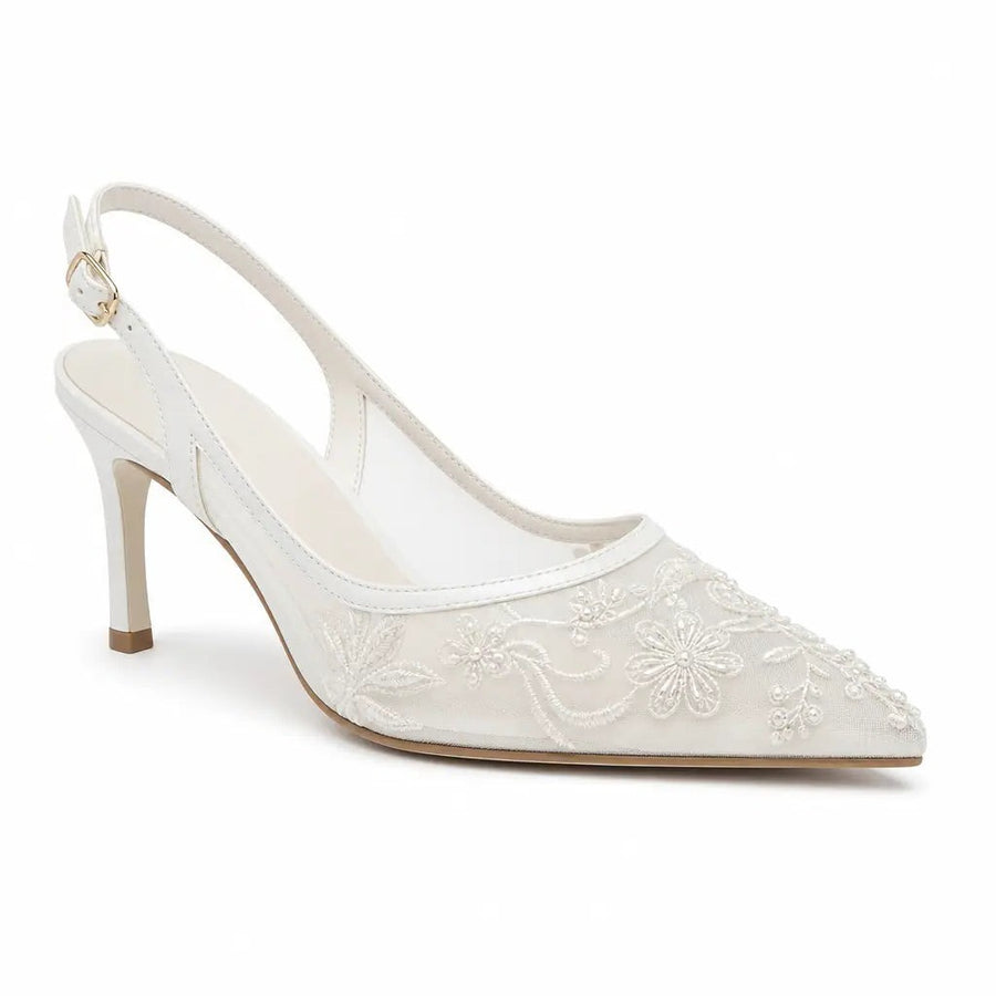 Autumn | Women's Embroidered Mesh Slingback Kitten Heels