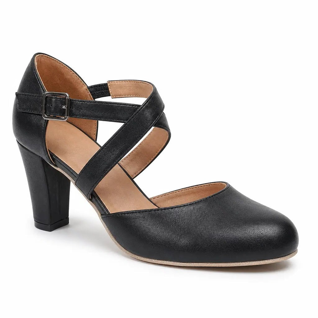 Leah | Women's Cross Strap Block Heel Pumps