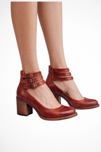 Bridget Womens Strappy Ankle Strap Block Heel Closed Toe Buckle Shoes
