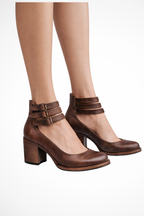 Bridget Womens Strappy Ankle Strap Block Heel Closed Toe Buckle Shoes