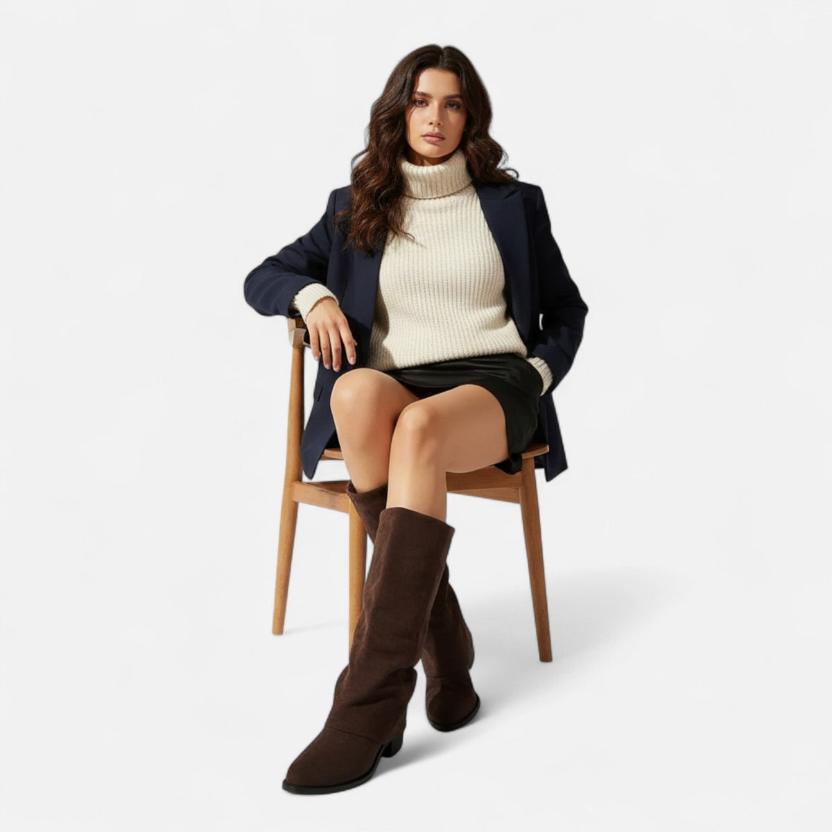 Nell Womens Chunky Heel Knee High Boots