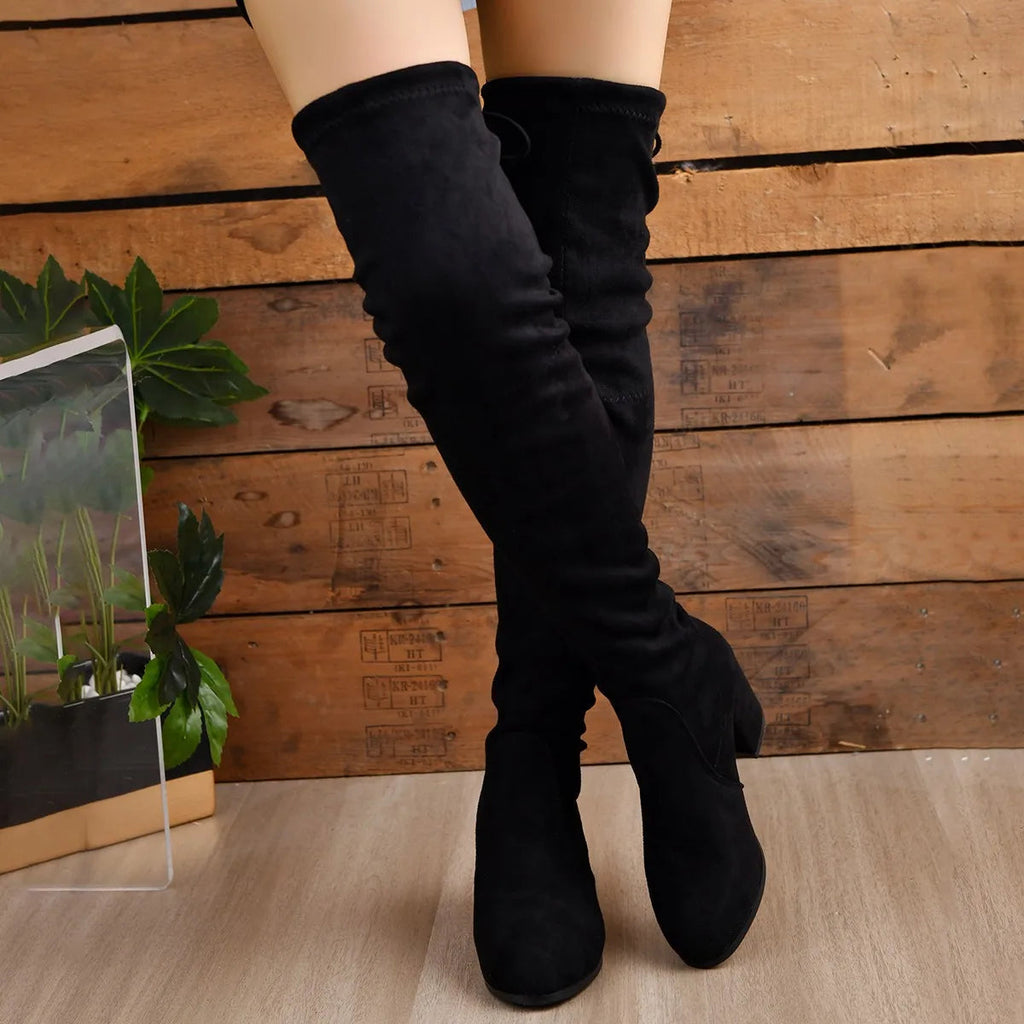 Jennifer Womens Over Knee Block Heel Boots Tall