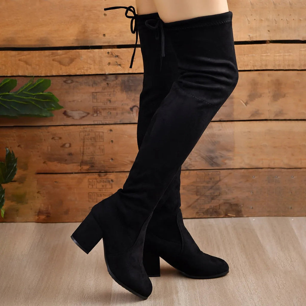 Jennifer Womens Over Knee Block Heel Boots Tall