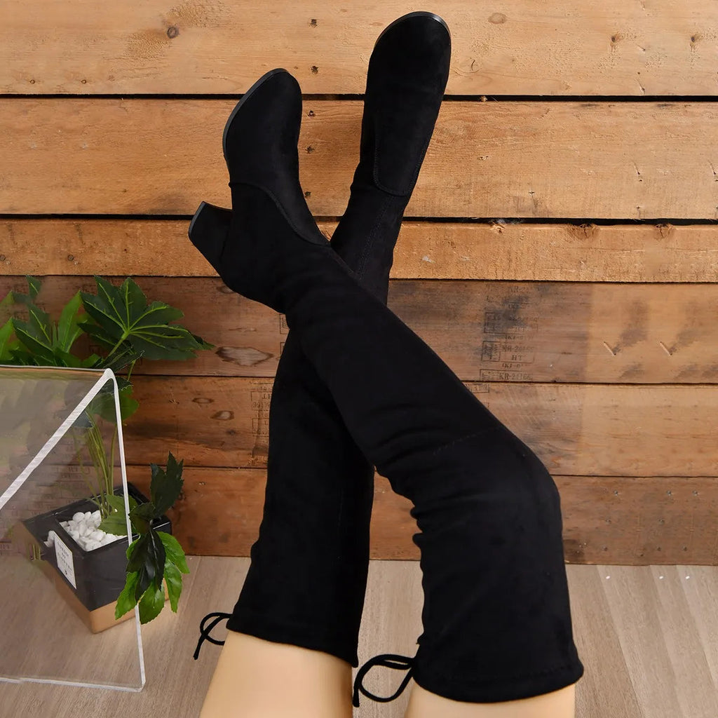 Jennifer Womens Over Knee Block Heel Boots Tall