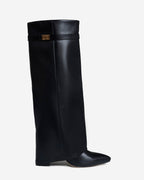Lily Womens Fold Over Knee High Boots Hidden Heel