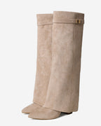 Donna Womens Fold Over Knee High Boots