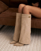 Donna Womens Fold Over Knee High Boots