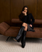 Lily Womens Fold Over Knee High Boots Hidden Heel