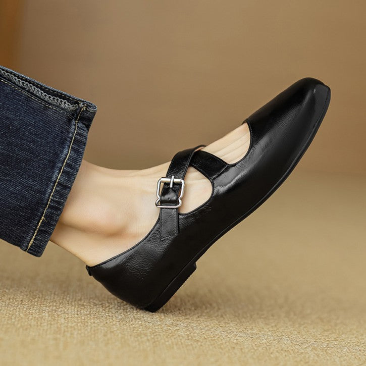 Morven Cross-Strap Leather Flats