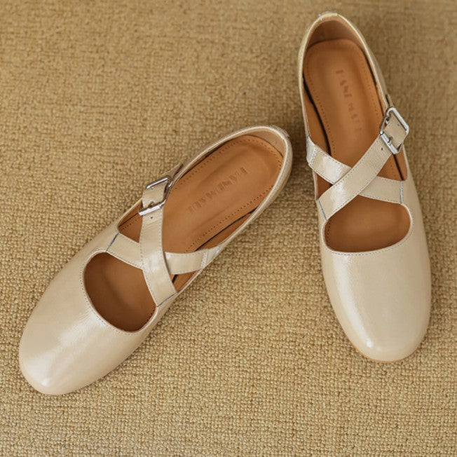 Morven Cross-Strap Leather Flats
