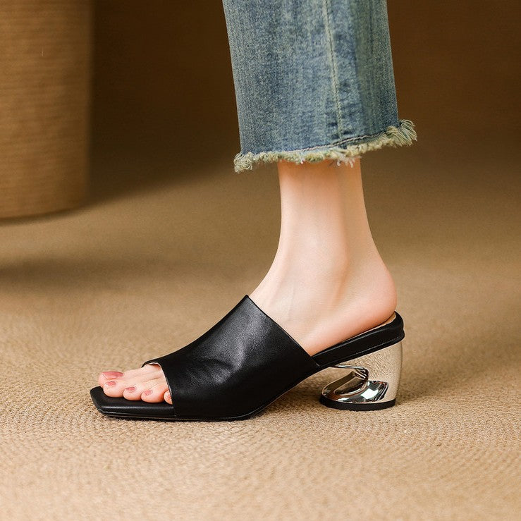 Virelle Curve Leather Mule Heels