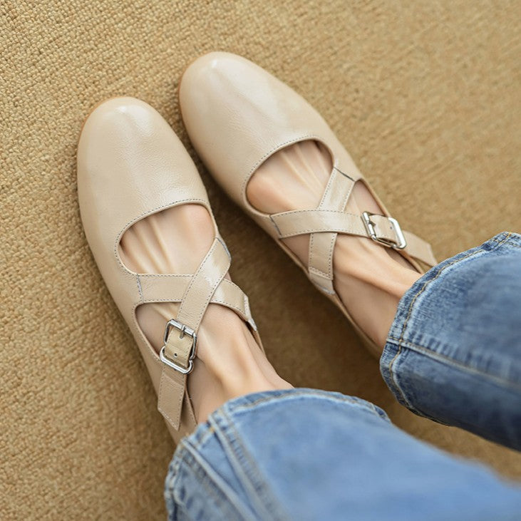 Morven Cross-Strap Leather Flats