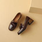 Velmora Bow Leather Loafer Pumps
