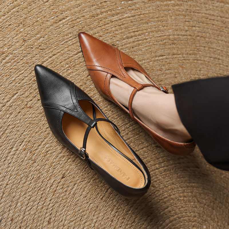 Aveline Leather T-strap Pumps