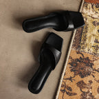 Mara Square-Toe Leather Wedge Mules