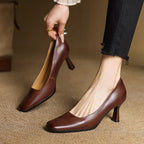Elviera Square Leather Pumps