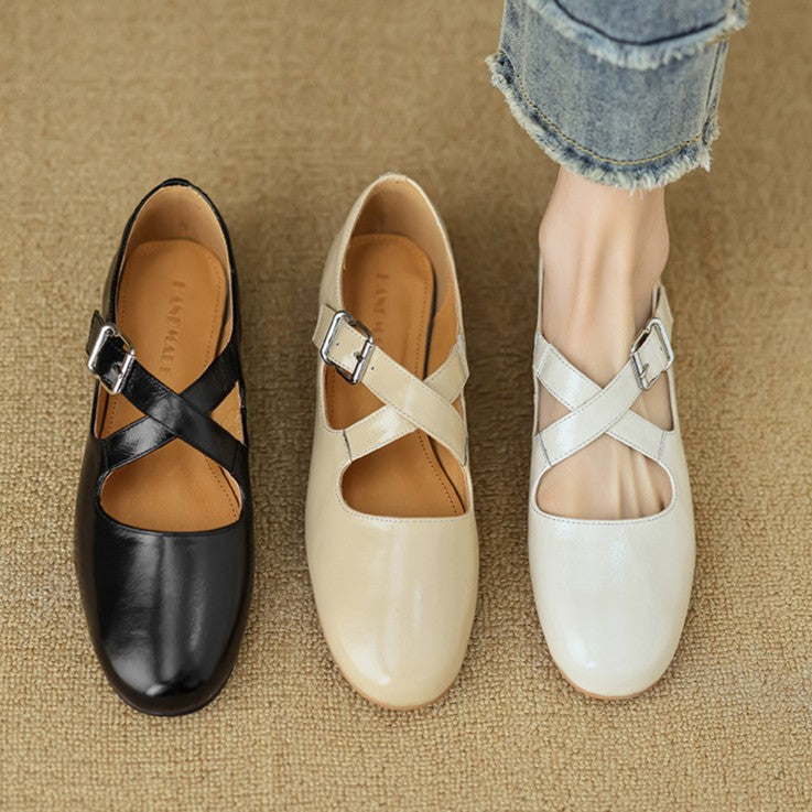 Morven Cross-Strap Leather Flats
