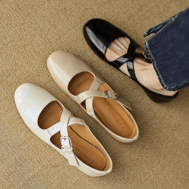 Morven Cross-Strap Leather Flats