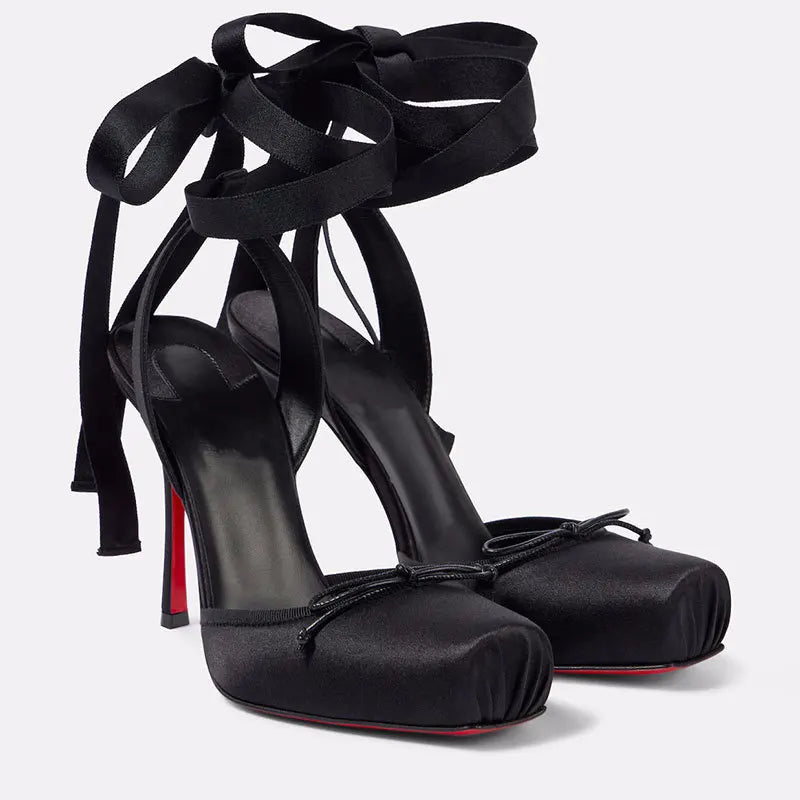 Maria Womens Platform Court Shoes Ankle Strap Silk Pointed Toe Wedding