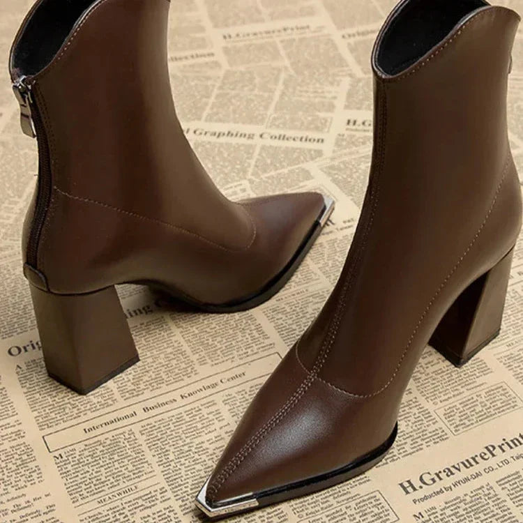 Catherine Womens Ankle Boots Pointed Toe Metal Tip