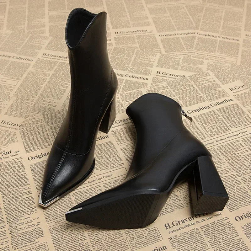 Catherine Womens Ankle Boots Pointed Toe Metal Tip