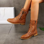 Michelle Womens Lace-Up Zipper Leather Boots