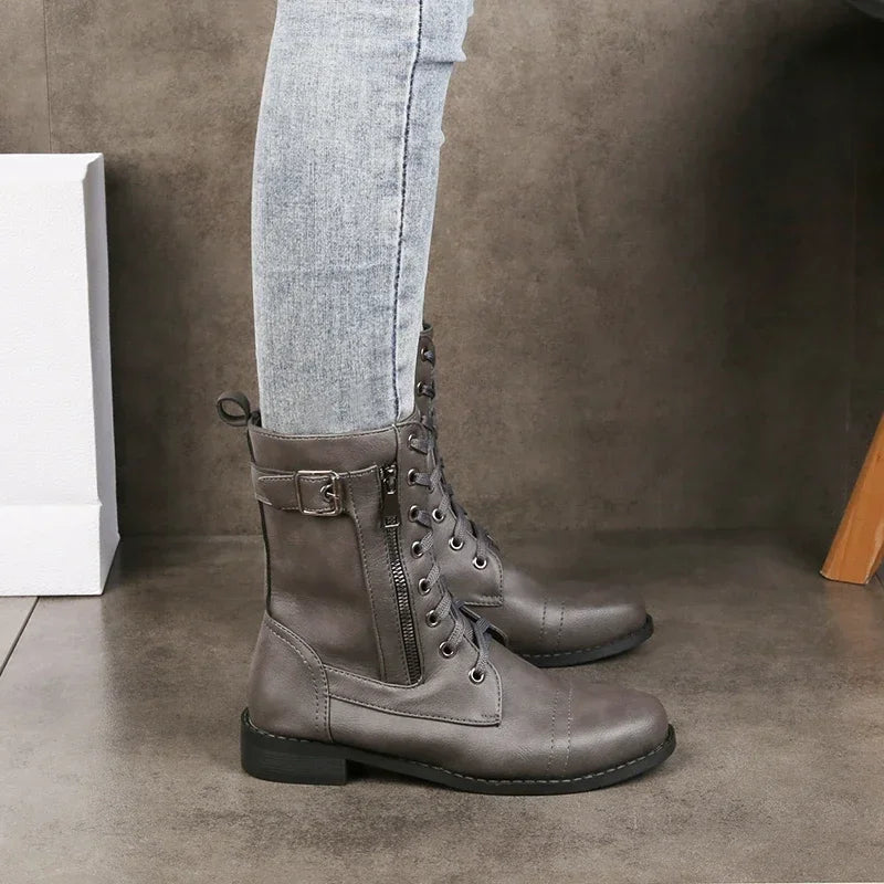 Michelle Womens Lace-Up Zipper Leather Boots